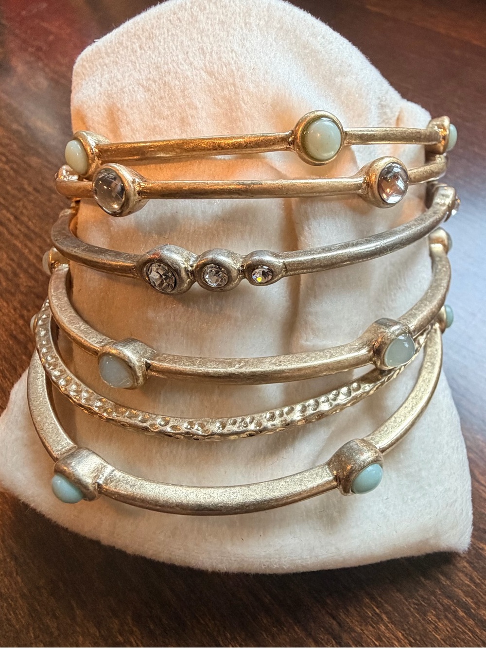 Gold-Tone Stackable Bangles with crystals and Blue Stones - Women Jewelry